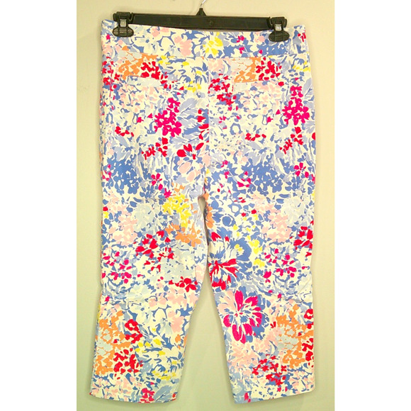 Kim Rogers Women's 12 Floral Capris Elactic Waist Blue, Yellow, Pink - Picture 3 of 5